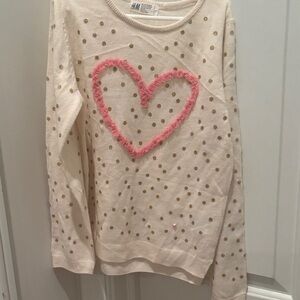 H&M Beige Pullover with Pink Heart and Gold Dots